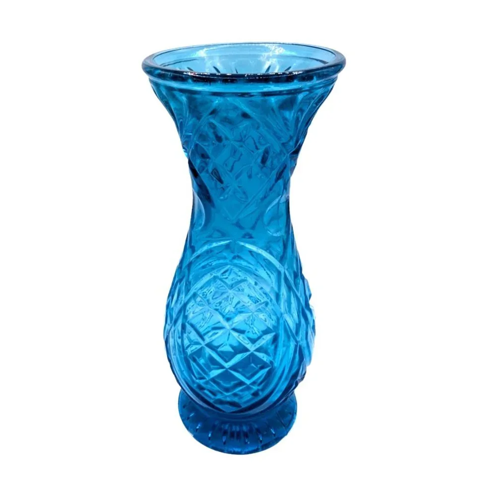 Vintage Rossini Empoli Blue Diamond Print Art Glass Vase Italy  11